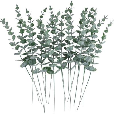 24Pcs Artificial Eucalyptus Leaves Stems Real Grey Green Branches for Home Office Wedding Banquet Flower Arrangement