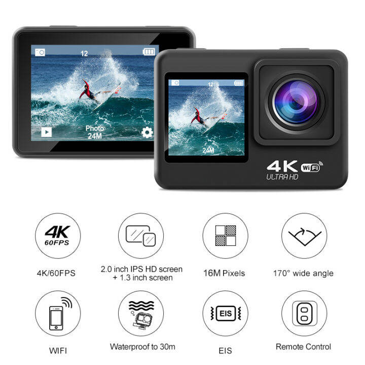 2023-pro-action-camera-4k-60fps-eis-2-0-touch-lcd-หน้าจอคู่-wifi-รีโมทคอนลกันน้ำ4x-ซูม-go-sports-camera