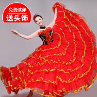 เปิดเต้นรำชุดลูกตุ้มขนาดใหญ่สเปน Flamenco แสดงประสิทธิภาพเต้นรำเต็มกระโปรงผู้ใหญ่หญิงเต้นรำ Chorus ชุดประจำชาติ H620