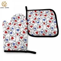 Poker Hearts Oven Mitt and Pot holder Set Heat Resistant Non Slip Kitchen Gloves with Inner Cotton Layer for Cooking BBQ Baking