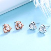 [COD] Runxin three-petal flower earrings womens simple and innovative with diamonds fashion hollow zircon