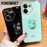 KONSMART เคสโทรศัพท์กระต่ายลายสก๊อตน่ารัก TECNO Camon20 Pro 20Premier 5G 4G Pova5 19NEO Pro Spark10 10C GO 2023 3D เคสชุบขอบตรงลายการ์ตูน Pova5 X ฟรีฝาครอบหลังซิลิโคนไฟ