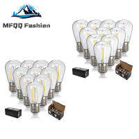 Mfq หลอดไฟสายไฟกลางแจ้งแบบแตกละเอียดหรี่แสงได้ S14 10ชิ้นพลาสติก LED ฐานสกรูขนาดกลางหลอดเอดิสัน1W 2W