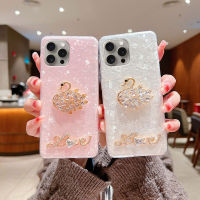 เคสโทรศัพท์เคสใส่โทรศัพท์ iPhone 15 14 13 12 Pro Max 14 15 Plus Iphone SE 2020 2022ลวดลายสวยงามด้วยหงส์คริสตัลเงางามโปร่งใสกันกระแทกเคสโทรศัพท์แข็ง Apple iPhone 15 Plus 15pro Max