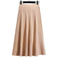 ROK High Waist กระโปรงเดินทางทรงเอแบบถักเอวสูงสวมใส่สบายและเก๋ไก๋สำหรับกระโปรงกึ่งสั้นกึ่งยาวฤดูใบไม้ร่วงและฤดูหนาวของผู้หญิง