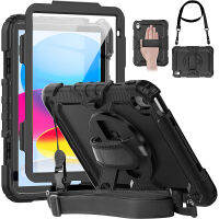 Built-in with Screen Protector,360 Swivel Kickstand Heavy Duty Shockproof Rugged Protective Case with Pencil Holder/Handle Shoulder Strap for iPad 10th Generation 10.9 2022/iPad 9th 8th 7th 6th 5th Gen/Pro 11 2022 2021/Air 5 Air 4/Mini 6/Air 3 POV