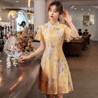 S-5XL Chiffon Improved Cheongsam Girl Classy Elegant Short-Sleeved dress