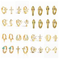 CANNER Fashion Jewelry Piercing Earrings Pave Zircon Snowflake Snake Star Cross Hoop Earring For Women Pendientes Oorbellen