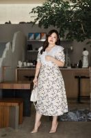 DR136 เดรสดอกเหลืองระบายขาว  เสื้อผ้าพลัสไซส์ Plussize fashion ชุดคนอ้วน แฟชั่นสาวอวบ