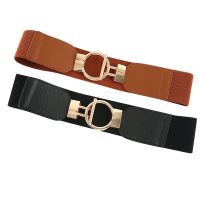 【CW】 New Fashion Metal Buckle Cinch Wide Leather Elastic Stretch Corset Waistband Decoration Accessory