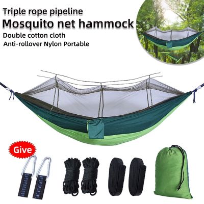 Outdoor Camping Hammocks with Mosquito Double Cotton Canvas 260x140cm Anti-rollover Nylon Portable Hanging Sleeping Bed