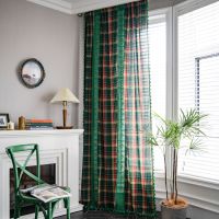 [COD] Emanqi rhyme curtain green plaid stitching yarn-dyed finished kitchen bay window semi-shading