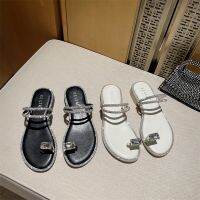 【Ready】? Thick-heeled slipper womens new year summer fashion round toe dove egg rhinestone slip-on mid-heel sandals