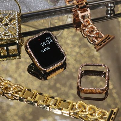 Diamond Half PC Case For Apple Watch Series 7 6 SE Bling Bumper Protector Cover Shiny Frame For IWatch 40 41MM 45MM 44MM Cover Cases Cases