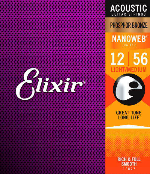 ของแท้-100-สายกีตาร์โปร่ง-elixir-16077-phosphor-bronze-nanoweb-coated-acoustic-guitar-strings-light-medium-12-56