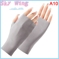 Sky Wing ถุงมือครึ่งนิ้วทำจากไหมน้ำแข็งสำหรับผู้หญิงถุงมือบางระบายอากาศได้ถุงมือขับรถกลางแจ้งถุงมือกันแดดสำหรับฤดูร้อน