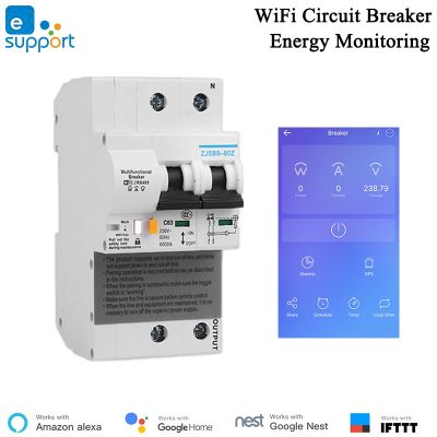 EWelink 2P WiFi Circuit Breaker Energy Monitoring Meter Smart Breaker Alexa Google Home Compatible Lan Control IFTTT Smart Home