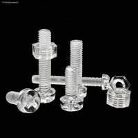 ✠℗☜ 25sets Acrylic Clear transparent Plastic Nylon M3 M4 Diameter 3 4mm Round Pan Phillips Cross Head Screw Bolt with hex nut