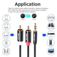 แจ็ค 3.5 มม.ชายกับ 2 RCA ฝ้ายถัก AUX เคเบิ้ลสำหรับลำโพงโฮมเธียเตอร์