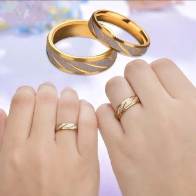 [MM75] ไทเทเนียมเหล็กแหวนคู่สีทองคลื่นแบบแต่งงานอินฟินิตี้แหวนผู้ชายและผู้หญิงหมั้นเครื่องประดับของขวัญ