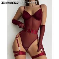 【CW】¤  MIRABELLE Tight Fitting Bodysuit See Through With Gloves Garter Outfit Sissy Crotchless Mesh Top