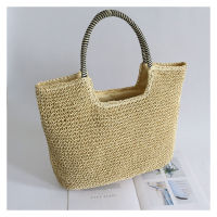 QANSH Straw Handbag Shopping And Play Large Capacity Solid Color Casual Ctyle Shoulder Ladies Bags