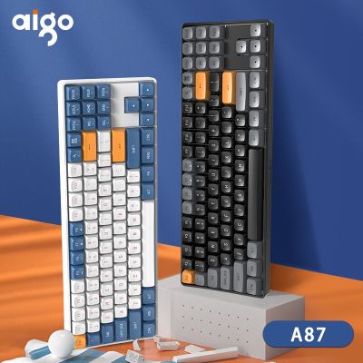 Aigo A87 Gaming คีย์บอร์ด2.4G ไร้สาย USB Type-C แบบมีสายสีฟ้าสวิทช์89 Key Hot Swap แบบชาร์จไฟได้ Gamer คีย์บอร์ด