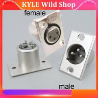 KYLE Wild Shop XLR 3 pin male Female panel Mounted chassis power Connector Jack Socket Type Chassis Square Shape Metal for Headset Connection