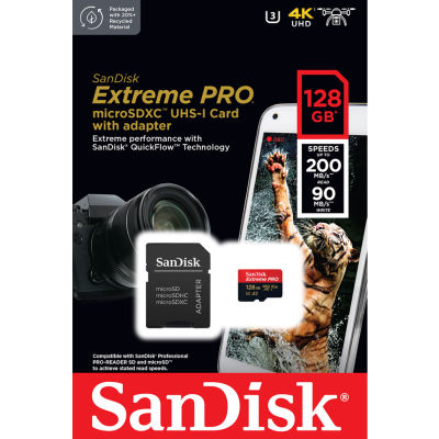 SanDisk Extreme Pro microSD 128GB ความเร็ว อ่าน 200MB/s เขียน 90MB/s (SDSQXCD-128G-GN6MA) เมมโมรี่ การ์ด แซนดิส ใส่ Gopro6,7,8,9,10 &amp; MAX