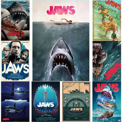 Jaws Classic Movie Canvas Art Poster-ฉลามธีมตกแต่งผนังสำหรับบ้าน,ห้อง,บาร์,คาเฟ่