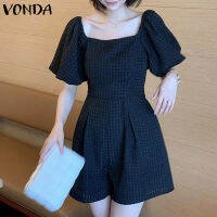 (จัดส่งฟรี)Fancystyle VONDA ผู้หญิงสไตล์เกาหลีแขนสั้นคอสี่เหลี่ยม Jumpsuits ลำลองกางเกงขาสั้น