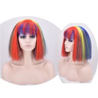 R Bella colorful Wig BOB BOB Halloween Wig Europe and the United States Cos Wig neat bang chemical fiber