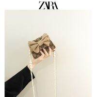 2023 Zara0.02กระเป๋าดีไซน์ช่องเฉพาะสำหรับผู้หญิงฤดูใบไม้ร่วงและฤดูหนาวใหม่เข้าได้กับทุกชุดกระเป๋าโซ่โบว์ไข่มุกระดับไฮเอนด์