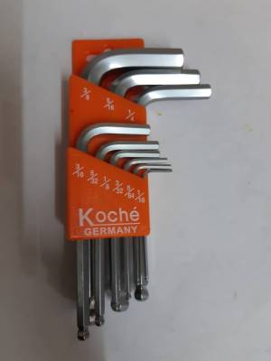 KOCKE Ball Hex Wrench L-Type 9pcs/Set  ประแจ หกเหลี่ยม หัวบอล แบบสั้น ประกอบด้วยขนาด 3/8,5/16,1/4,3/16,5/32,1/8,3/32,5/64,1/16นิ้ว ยี่ห้อ โคเซ่  จากตัวแทนจำหน่าย