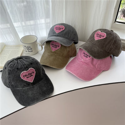 ผู้หญิงหมวกเบสบอลวินเทจล้างผ้าฝ้ายนุ่มด้านบนพ่อหมวกย้อนยุค Y2K สีชมพูหัวใจรักจดหมายปัก Snapback หมวก