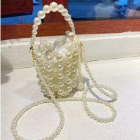 DIY Pearl Woven Bucket Tote Crossbody Bags For Women Girls Small Purses And Handbags Cute Ladies String Shoulder Bag