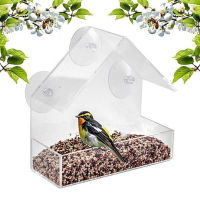 Bird Feeder Window Parrot อาหาร Feeder Bird Feed กลางแจ้ง Birdfeeders กันน้ำอะคริลิค House Shaped Bird Feeding Device