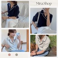 Mira.shop เสื้อคอปกสูทแขนจั้มสั้น ตัดขอบสีสวย เสื้อยืด เสื้อแฟชั่นผญ 8810