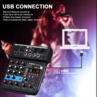 Audio Mixer 4 Channel 16 DSP USB Sound Card Interface Console with Bluetooth 48V Phantom Power Recording to PC