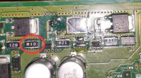 R10 resistor vulnerable resistor next to the J599 transistor on the car engine computer board