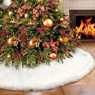 Rok Pohon Natal Putih Bersalju Bulu Palsu Mewah Karpet Pohon Natal Dekorasi Hiasan Pohon Natal Tahun Baru Navidad Noel Dekorasi Rumah