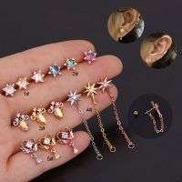 1Pcs CZ Cartiliage Earrings Flower Helix Tragus Conch Rook Lobe Screw Back Stud Earring Piercing Jewelry