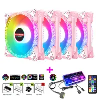 Coolmoon พัดลม Casing PC พัดลม RGB 4ชุดขนาด120มม. รองรับออร่าซิงค์ด้วยรีโมท IR เงียบเคสคอมพิวเตอร์พัดลม RGB พัดลมซีพียูคูลเลอร์และหม้อน้ำ