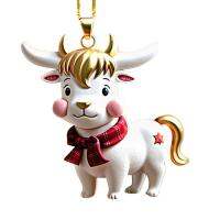 Christmas Cow Ornaments Cute 2D Double Sided Car Pendant Acrylic Farm Themed Decoration Cow Pendant With Lanyard For Living Rooms Dining Rooms Homes Bedrooms Playrooms qualified