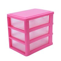 Mini translucent Drawer type plastic Storage Box（rose red 3 Layers）