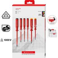 PB Swiss Tools ไขควงชุด กันไฟฟ้า New Packaging ปากแบน เบอร์ 1-4 / ปากแฉก PH 1,2 รุ่น PB 5542 CBB (6 ตัว/ชุด)