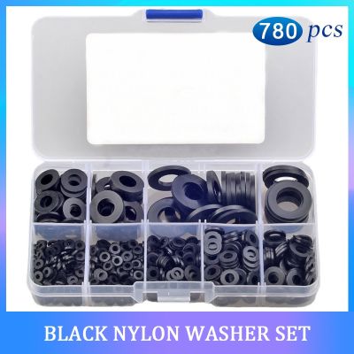 780PCS Black Nylon Flat Gasket Washer Set M2 M2.5 M3 M6 M8 M10 M12 Plastic Flat Washer Spacer Insulation Seals Gasket Ring Kit