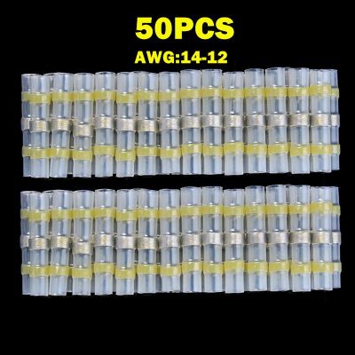 50PCS AWG 12-10 Waterproof Insulated Heat Shrink Solder Seal Sleeve Splice Terminals Seal Electrical Wire Butt Connectors Electrical Circuitry Parts