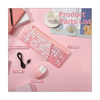 Bluetooth Keyboard And Mouse Wireless, Multi-Device Rechargeable Keyboard And Mouse Combo With Phone Holder (Pink)