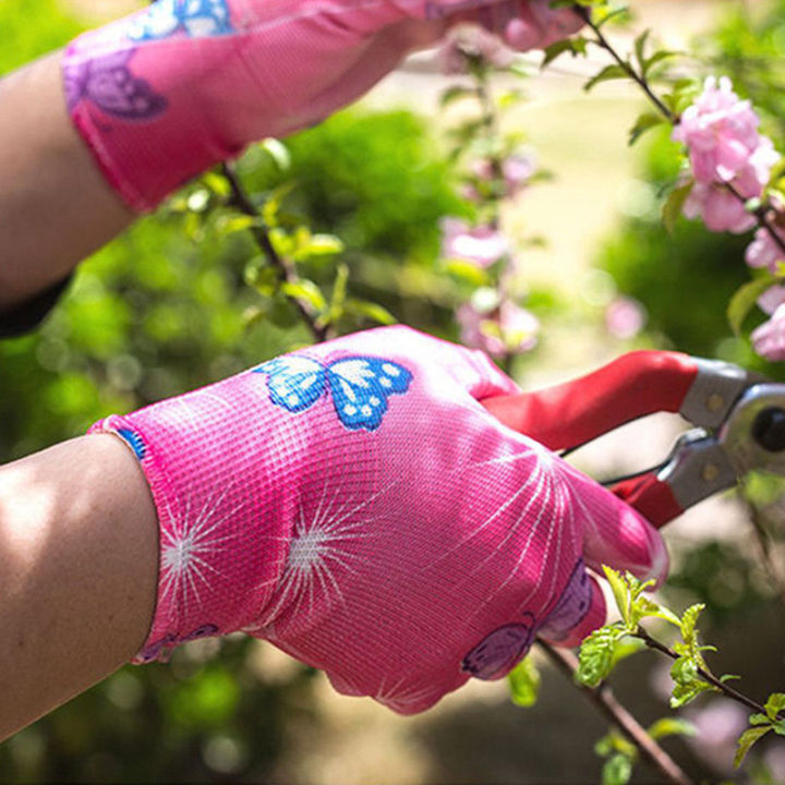 jiajushipin-ถุงมือทำงานลายดอกไม้สำหรับผู้หญิงถุงมือทำสวน6คู่ถุงมือทำสวนกันลื่น